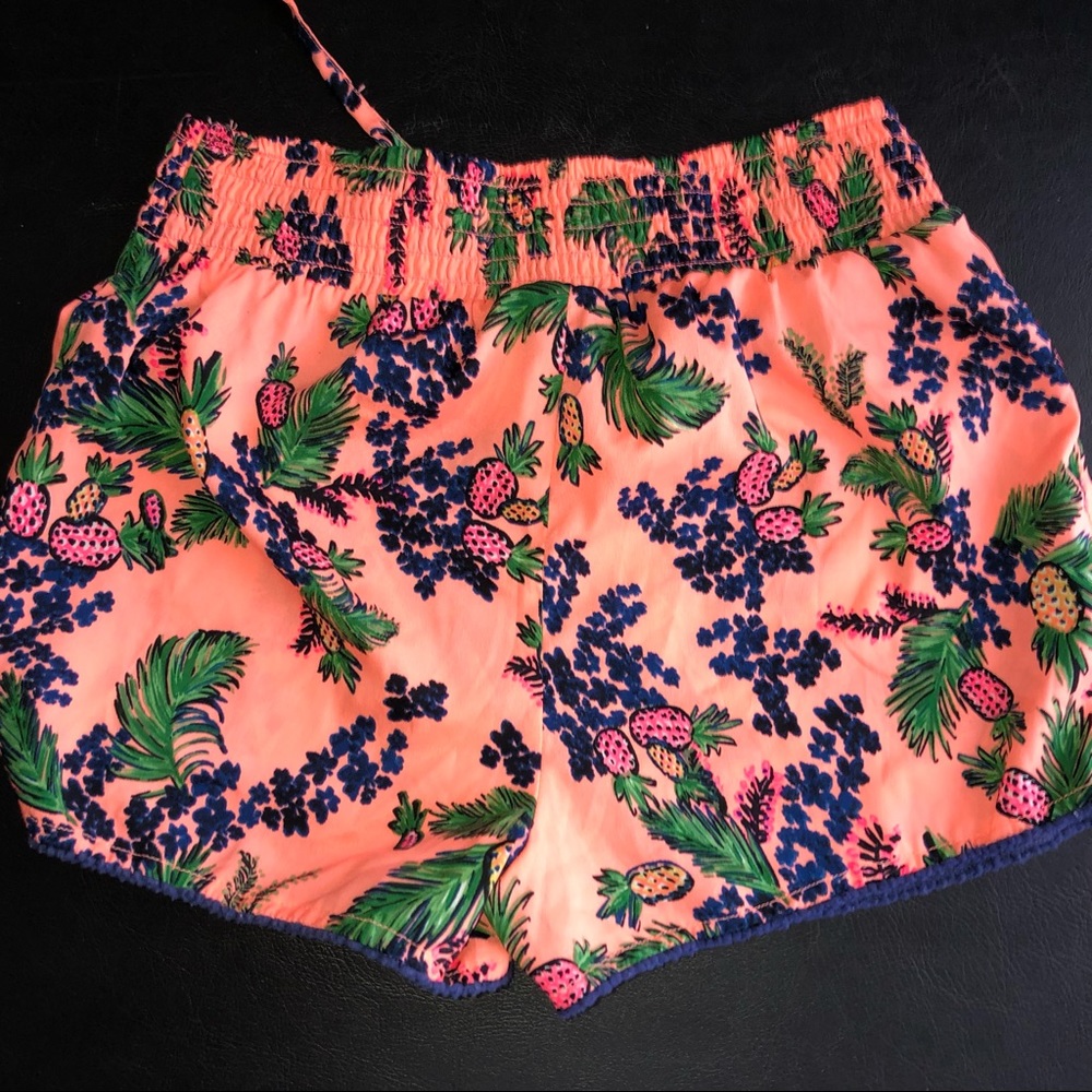 Pink tropical print girls summer shorts - Picture 2 of 5
